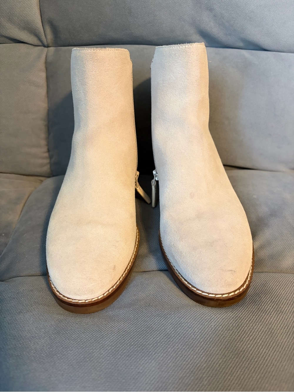 Cole Haan Light Cream Suede Ankle Booties with Side Zip